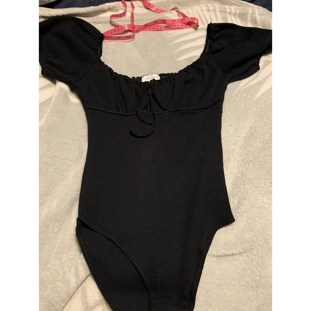TopShop Black WaffleKnit Bodysuit 4-6 Off Shoulder Babydoll Y2K